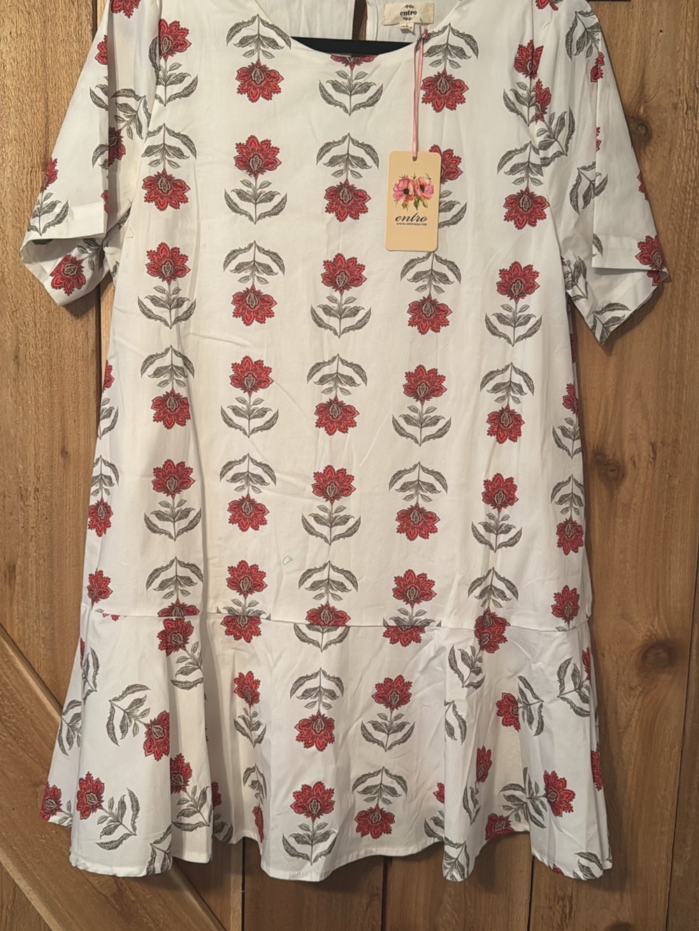 entro White Dress with Red Floral Print